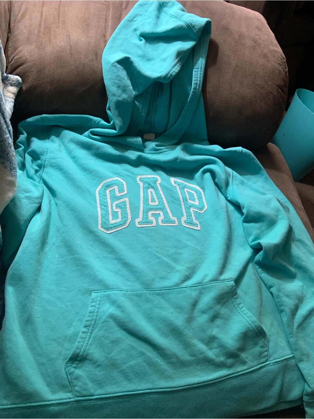 GAP Classic Arch Logo Pullover Fleece Hoodie -Turquoise kids XL/ women small